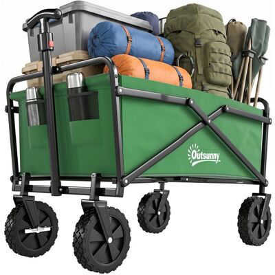 Chariot de transport - Outsunny - à roulettes - pliable - charge 40 kg - poignée ajustable - cadre en métal - vert foncé Vert - Publicité Chariot de transport - Outsunny - à roulettes - pliable - charge 40 kg - poignée ajustable - cadre en métal - vert foncé Vert - Publicité
