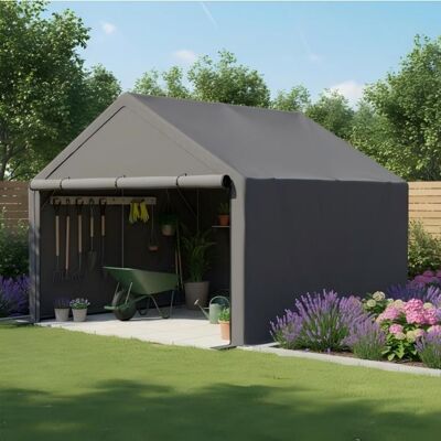 WELLTIN Abri de Jardin Tente de Stockage -Vélos et Motos Garage Extérieur Étanche en Acier Galvanisé Gris Foncé 305x396x233cm Gris - Publicité WELLTIN Abri de Jardin Tente de Stockage -Vélos et Motos Garage Extérieur Étanche en Acier Galvanisé Gris Foncé 305x396x233cm Gris - Publicité