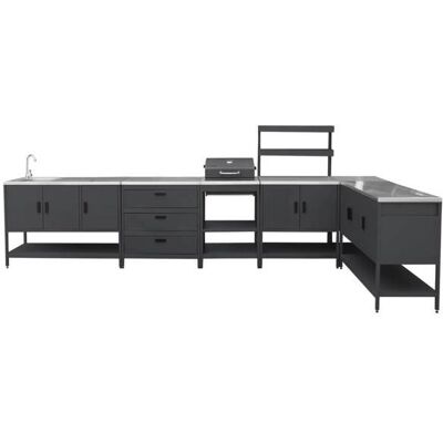 SWEEEK Cuisine extérieure Naxos 5 modules avec barbecue au charbon acier inoxydable noir Noir - Publicité SWEEEK Cuisine extérieure Naxos 5 modules avec barbecue au charbon acier inoxydable noir Noir - Publicité