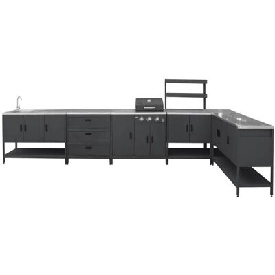 SWEEEK Cuisine extérieure 6 modules avec barbecue en acier inoxydable noir Noir - Publicité SWEEEK Cuisine extérieure 6 modules avec barbecue en acier inoxydable noir Noir - Publicité
