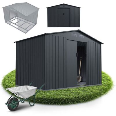 Juskys Abri de jardin métal XL gris foncé avec toit en pente cabanon extérieur de rangement remise de jardin robuste Gris - Publicité Juskys Abri de jardin métal XL gris foncé avec toit en pente cabanon extérieur de rangement remise de jardin robuste Gris - Publicité