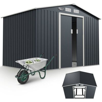 Juskys Abri de jardin métal XL anthracite – Cabane de rangement extérieure avec toit double pente Gris - Publicité Juskys Abri de jardin métal XL anthracite – Cabane de rangement extérieure avec toit double pente Gris - Publicité