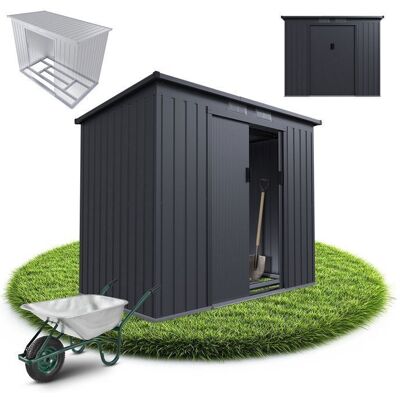Juskys Abri de jardin métal M gris foncé avec toit monopente - Cabane de rangement extérieure résistante aux intempéries Gris - Publicité Juskys Abri de jardin métal M gris foncé avec toit monopente - Cabane de rangement extérieure résistante aux intempéries Gris - Publicité