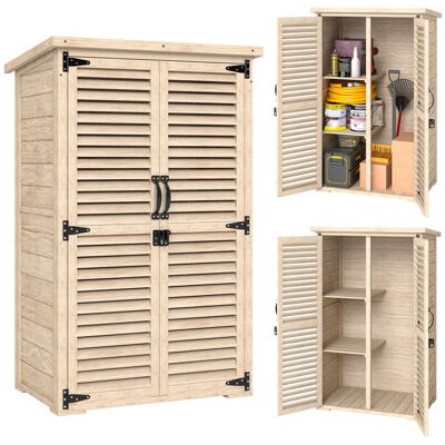 Armoire de jardin - remise pour outils - Outsunny - bois 2 étagères toit bitumé portes persiennes - bois - 75x50x118cm - naturel Beige - Publicité Armoire de jardin - remise pour outils - Outsunny - bois 2 étagères toit bitumé portes persiennes - bois - 75x50x118cm - naturel Beige - Publicité