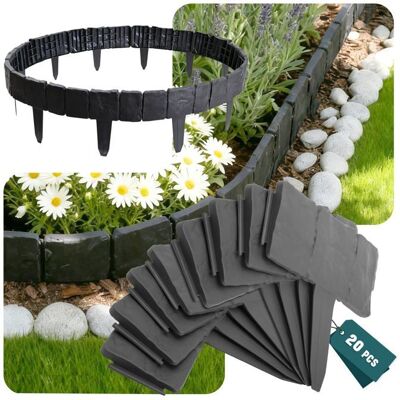 VOUNOT® Bordure de jardin imitation pierre 5m gris - Hauteur 23cm - Clôture gazon décorative en PP - Lot de 20 Gris - Publicité VOUNOT® Bordure de jardin imitation pierre 5m gris - Hauteur 23cm - Clôture gazon décorative en PP - Lot de 20 Gris - Publicité