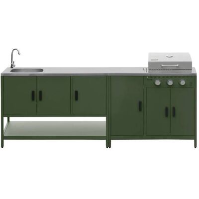 SWEEEK Cuisine extérieure Naxos 2 modules acier inoxydable vert barbecue gaz 3 brûleurs avec évier Vert - Publicité SWEEEK Cuisine extérieure Naxos 2 modules acier inoxydable vert barbecue gaz 3 brûleurs avec évier Vert - Publicité