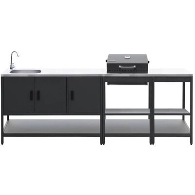 SWEEEK Cuisine extérieure 3 modules acier inoxydable avec barbecue charbon noir Naxos Noir - Publicité SWEEEK Cuisine extérieure 3 modules acier inoxydable avec barbecue charbon noir Naxos Noir - Publicité