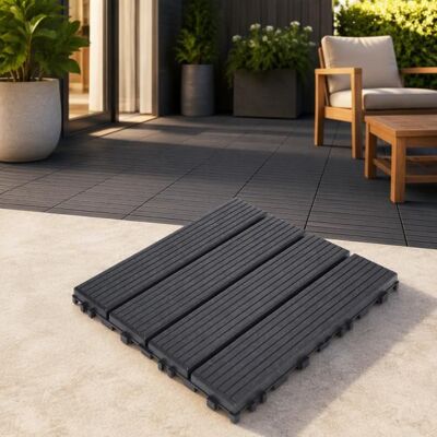 VVBV Dalles de Terrasse Clipsables 30x30 cm Aspect Bois Gris Foncé Caillebotis Plastique pour Jardin Balcon Cour Lot de 10 Gris - Publicité VVBV Dalles de Terrasse Clipsables 30x30 cm Aspect Bois Gris Foncé Caillebotis Plastique pour Jardin Balcon Cour Lot de 10 Gris - Publicité