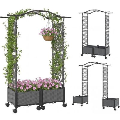 Jardinière Extérieur avec Treillis COSTWAY pour Plantes Grimpantes Roulettes Verrouillables Toit Arrosage Automatique Gris Gris - Publicité Jardinière Extérieur avec Treillis COSTWAY pour Plantes Grimpantes Roulettes Verrouillables Toit Arrosage Automatique Gris Gris - Publicité