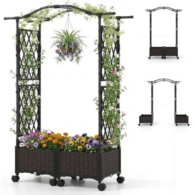 Jardinière Extérieur avec Treillis COSTWAY pour Plantes Grimpantes Roulettes Verrouillables Toit Arrosage Automatique Marron Marron - Publicité Jardinière Extérieur avec Treillis COSTWAY pour Plantes Grimpantes Roulettes Verrouillables Toit Arrosage Automatique Marron Marron - Publicité