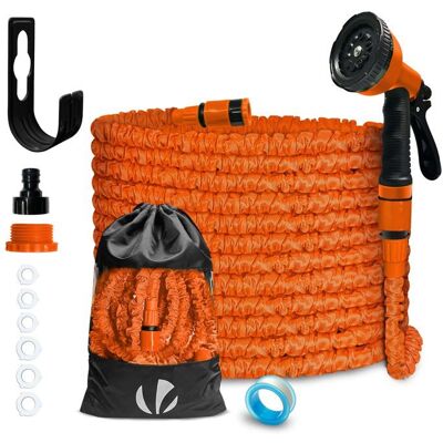 VOUNOT® Tuyau darrosage extensible 15m orange - 10 modes - raccord et sac de rangement inclus - flexible anti-fuite - Publicité VOUNOT® Tuyau darrosage extensible 15m orange - 10 modes - raccord et sac de rangement inclus - flexible anti-fuite - Publicité