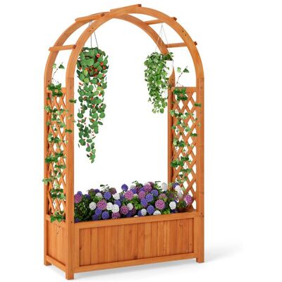 COSTWAY Jardinière Surélevé en Bois de Sapin Treillis pour Plantes Grimpantes Toit Arqué Doublure Drainage Intérieur Extérieur Marron - Publicité COSTWAY Jardinière Surélevé en Bois de Sapin Treillis pour Plantes Grimpantes Toit Arqué Doublure Drainage Intérieur Extérieur Marron - Publicité