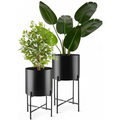 Cache pot - TECTAKE - Lot 2 supports de plantes MINE au style industriel en acier revêtu par poudre embouts pour le sol - Noir Noir - Publicité Cache pot - TECTAKE - Lot 2 supports de plantes MINE au style industriel en acier revêtu par poudre embouts pour le sol - Noir Noir - Publicité
