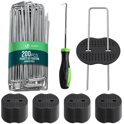 VOUNOT® 200 Agrafes jardin en U métal galvanisé avec 100 rondelles Piquets fixation 150x30mm Ø3mm pour toile paillage bâche gazon Gris - Publicité VOUNOT® 200 Agrafes jardin en U métal galvanisé avec 100 rondelles Piquets fixation 150x30mm Ø3mm pour toile paillage bâche gazon Gris - Publicité