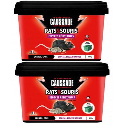Lot de 2 boîtes de Blocs rats et souris - espèces résistantes - 300g CAUSSADE - Publicité Lot de 2 boîtes de Blocs rats et souris - espèces résistantes - 300g CAUSSADE - Publicité