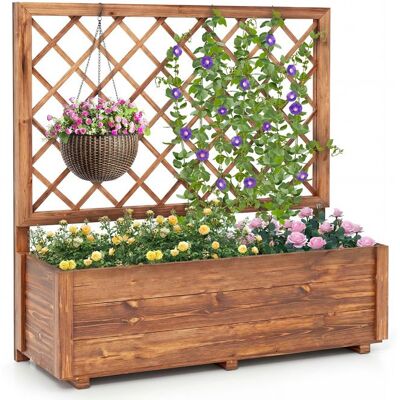 COSTWAY Jardinière Surélevée en Bois Pin Massif 98x35x101cm avec Treillis pour Plantes Grimpantes Bac à Fleurs pour Jardin Balcon Marron - Publicité COSTWAY Jardinière Surélevée en Bois Pin Massif 98x35x101cm avec Treillis pour Plantes Grimpantes Bac à Fleurs pour Jardin Balcon Marron - Publicité