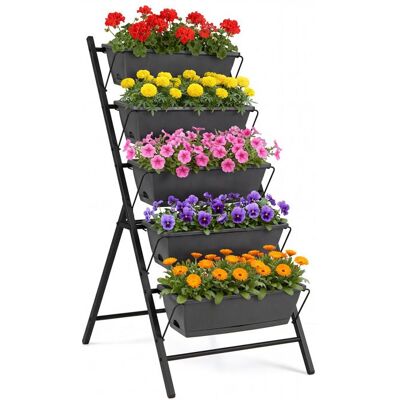 Jardinière Verticale Surélevée sur Pied COSTWAY avec 5 Bacs à Fleurs Trous de Drainage Plateau Amovible Potager pour Balcon Noir Noir - Publicité Jardinière Verticale Surélevée sur Pied COSTWAY avec 5 Bacs à Fleurs Trous de Drainage Plateau Amovible Potager pour Balcon Noir Noir - Publicité