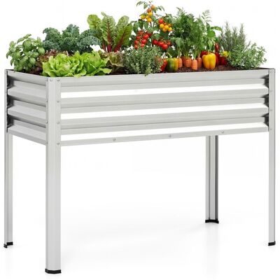 Jardinière Surélevée en Métal 142L COSTWAY Trous de Drainage Carré Potager sur Pieds 112 x 55 x 81 cm pour Légumes Fleurs Argent Blanc - Publicité Jardinière Surélevée en Métal 142L COSTWAY Trous de Drainage Carré Potager sur Pieds 112 x 55 x 81 cm pour Légumes Fleurs Argent Blanc - Publicité