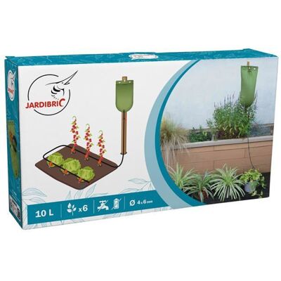 JARDIBRIC Kit darrosage goutte à goutte Gravitaire - 10 litres - 5m tuyau Ø6mm - 6 goutteurs réglables - Réservoir étanche - Publicité JARDIBRIC Kit darrosage goutte à goutte Gravitaire - 10 litres - 5m tuyau Ø6mm - 6 goutteurs réglables - Réservoir étanche - Publicité