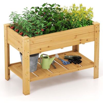 COSTWAY Jardinière Surélevé sur Pieds en Bois Bac de Jardin 120 x 60 x 80 CM avec Étagère Drainage pour Légumes Fruits Naturel Marron - Publicité COSTWAY Jardinière Surélevé sur Pieds en Bois Bac de Jardin 120 x 60 x 80 CM avec Étagère Drainage pour Légumes Fruits Naturel Marron - Publicité