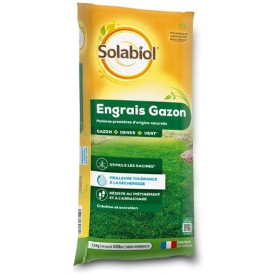 Engrais gazon longue durée - SOLABIOL - SOGAZY15 - 15kg - 500m² - Gazon dense et vert - Publicité Engrais gazon longue durée - SOLABIOL - SOGAZY15 - 15kg - 500m² - Gazon dense et vert - Publicité