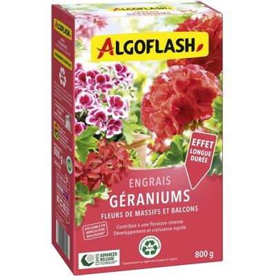 Engrais géraniums - ALGOFLASH - Géraniums fleurs de massifs & balcons - 800 g - UAB - Publicité Engrais géraniums - ALGOFLASH - Géraniums fleurs de massifs & balcons - 800 g - UAB - Publicité