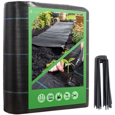 VOUNOT® Toile de paillage 10m x 1m 100g/m² avec 30 piquets de fixation - Bâche géotextile anti UV contre mauvaises herbes Noir - Publicité VOUNOT® Toile de paillage 10m x 1m 100g/m² avec 30 piquets de fixation - Bâche géotextile anti UV contre mauvaises herbes Noir - Publicité