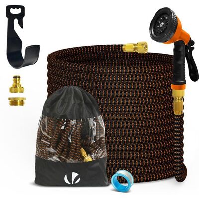 VOUNOT® Tuyau darrosage extensible renforcé 15m orange - 10 modes - raccord et sac de rangement inclus - flexible anti-fuite - Publicité VOUNOT® Tuyau darrosage extensible renforcé 15m orange - 10 modes - raccord et sac de rangement inclus - flexible anti-fuite - Publicité