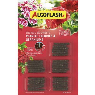 Bâtonnets engrais - ALGOFLASH - Géraniums & plantes fleuries - 30 bâtonnets - UAB - Publicité Bâtonnets engrais - ALGOFLASH - Géraniums & plantes fleuries - 30 bâtonnets - UAB - Publicité