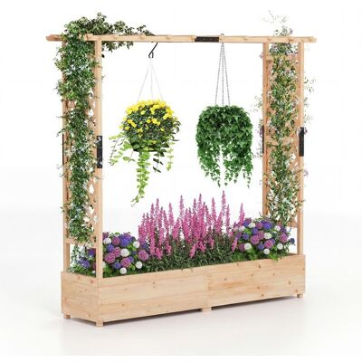Jardinière Surélevée sur Pieds COSTWAY avec Treillis et Toit Suspendu pour Plante Grimpante Bois de Sapin Trou Drainage Naturel Marron - Publicité Jardinière Surélevée sur Pieds COSTWAY avec Treillis et Toit Suspendu pour Plante Grimpante Bois de Sapin Trou Drainage Naturel Marron - Publicité