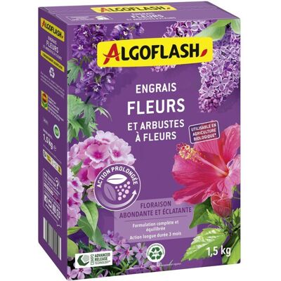 Engrais fleurs - Fleurs & arbustes à fleurs - Formulation complète et équilibrée - 1 5 kg - UAB - ALGOFLASH - Publicité Engrais fleurs - Fleurs & arbustes à fleurs - Formulation complète et équilibrée - 1 5 kg - UAB - ALGOFLASH - Publicité