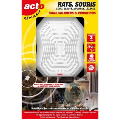 Répulsif Vibrations & Sons - ACTO - Rats Souris Lézards 150m² Jaune - Publicité Répulsif Vibrations & Sons - ACTO - Rats Souris Lézards 150m² Jaune - Publicité