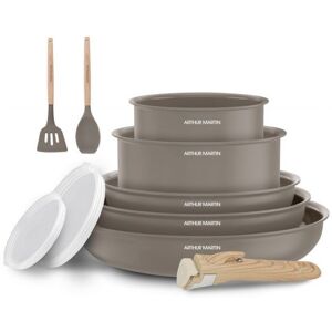 Batterie de cuisine 10 pièces poignée amovible Taupe Arthur Martin AM0986 Marron - Publicité Batterie de cuisine 10 pièces poignée amovible Taupe Arthur Martin AM0986 Marron - Publicité