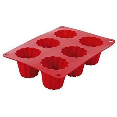 Moule en silicone rouge Crealys pour Cannelés - 6 cavités - Publicité Moule en silicone rouge Crealys pour Cannelés - 6 cavités - Publicité