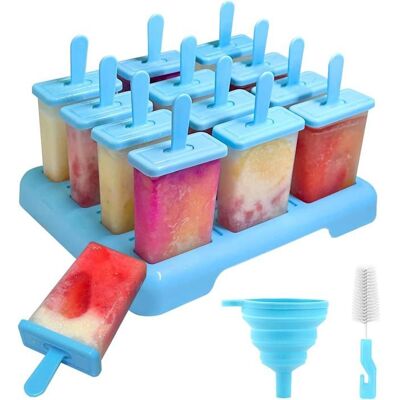 ®TONLRGY Moule à glace avec bâtonnet 12 compartiments sans BPA avec brosse de nettoyage et entonnoir bleu. Publicité ®TONLRGY Moule à glace avec bâtonnet 12 compartiments sans BPA avec brosse de nettoyage et entonnoir bleu. Publicité