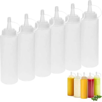 LIAIKI Condiments Squeeze Bouteilles 6 pcs 8 oz Bouteille à Sauce avec Capuchon Flacons Transparents pour Sauce - Sans BPA Blanc - Publicité LIAIKI Condiments Squeeze Bouteilles 6 pcs 8 oz Bouteille à Sauce avec Capuchon Flacons Transparents pour Sauce - Sans BPA Blanc - Publicité