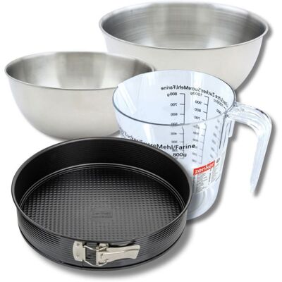 Set pâtisserie avec moule à manqué de 26 cm 2 bols à mixer verre mesureur et spatule Zenker Noir - Publicité Set pâtisserie avec moule à manqué de 26 cm 2 bols à mixer verre mesureur et spatule Zenker Noir - Publicité