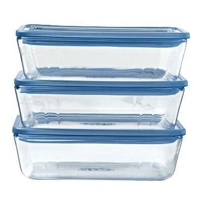 Lot de 3 Boîtes de conservation avec couvercle - PYREX - Zero Plastic - Verre - Rectangulaire - 1 5 L Bleu - Publicité Lot de 3 Boîtes de conservation avec couvercle - PYREX - Zero Plastic - Verre - Rectangulaire - 1 5 L Bleu - Publicité