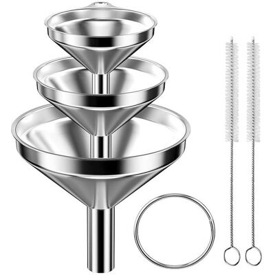 Entonnoirs inox cuisine - Lot de 3 4.5/5.5/7.5cm avec 2 brosses pour liquides et aliments NORVYN - Publicité Entonnoirs inox cuisine - Lot de 3 4.5/5.5/7.5cm avec 2 brosses pour liquides et aliments NORVYN - Publicité
