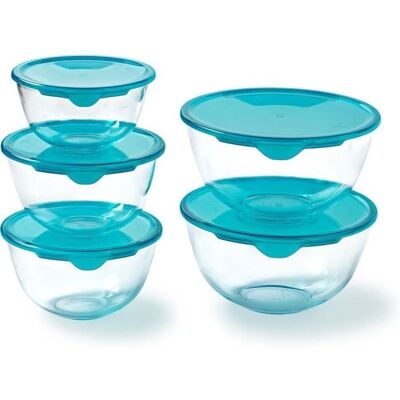 Lot de 5 jattes avec couvercle - PYREX - 1x 0 5L + 2x 1L + 2x 2L Bleu - Publicité Lot de 5 jattes avec couvercle - PYREX - 1x 0 5L + 2x 1L + 2x 2L Bleu - Publicité