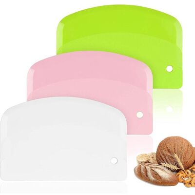 3 raclettes en plastique pour bols - Coupe-pâte polyvalent - Vert blanc rose - Préparation pâtes gâteaux et pizzas - Publicité 3 raclettes en plastique pour bols - Coupe-pâte polyvalent - Vert blanc rose - Préparation pâtes gâteaux et pizzas - Publicité
