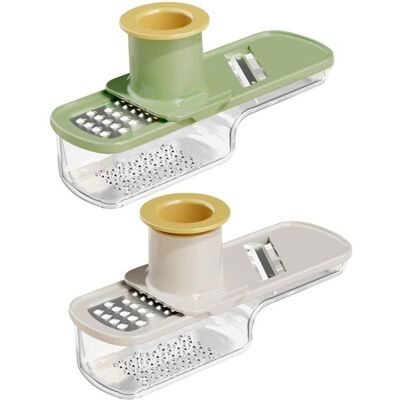 SHU Mini mandoline 2 pièces 3 en 1 - Éplucheur à gingembre et à ail hachoir à légumes avec récipient - Publicité SHU Mini mandoline 2 pièces 3 en 1 - Éplucheur à gingembre et à ail hachoir à légumes avec récipient - Publicité
