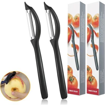MEOIRUERY Éplucheur à légumes universel (2 pièces) - Lames tranchantes et dentelées - Pour fruits tomates et pommes - Noir - Publicité MEOIRUERY Éplucheur à légumes universel (2 pièces) - Lames tranchantes et dentelées - Pour fruits tomates et pommes - Noir - Publicité
