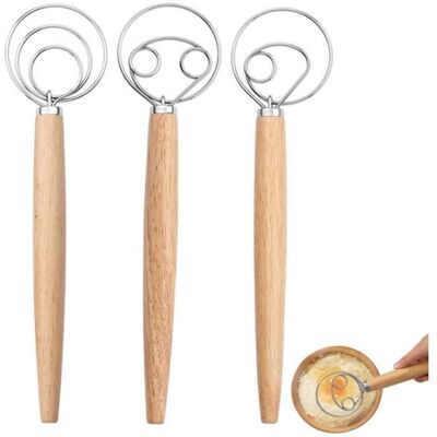 3 pièces Fouet à Pâte Fouet à pâte danois Mélangeur à Manche en Bois Acier Inoxydable Mélangeur Pâte à Main(3 tailles incluses) Blanc - Publicité 3 pièces Fouet à Pâte Fouet à pâte danois Mélangeur à Manche en Bois Acier Inoxydable Mélangeur Pâte à Main(3 tailles incluses) Blanc - Publicité