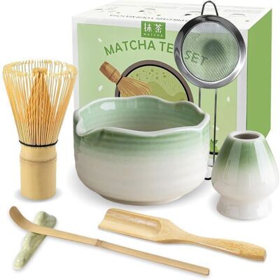 Matcha Kit 7 Pièces - Fouet en Bambou pour Matcha Bol à Matcha à Buse Support pour Fouet Tamis à Matcha Cuiller et Support Vert - Publicité Matcha Kit 7 Pièces - Fouet en Bambou pour Matcha Bol à Matcha à Buse Support pour Fouet Tamis à Matcha Cuiller et Support Vert - Publicité