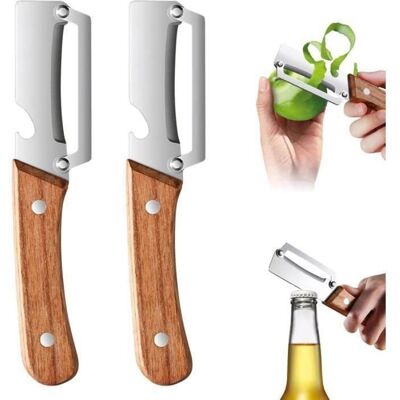Éplucheur à légumes multifonctionnel 2 en 1 avec lames ultra-tranchantes en acier inoxydable et manche ergonomique bois - Publicité Éplucheur à légumes multifonctionnel 2 en 1 avec lames ultra-tranchantes en acier inoxydable et manche ergonomique bois - Publicité