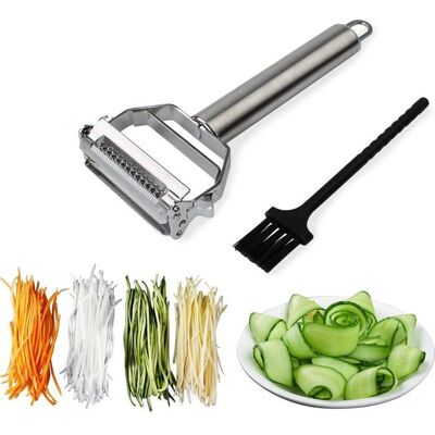 SUNPATH Éplucheur julienne acier inoxydable coupe et émince carottes pommes de terre melons brosse incluse - Publicité SUNPATH Éplucheur julienne acier inoxydable coupe et émince carottes pommes de terre melons brosse incluse - Publicité