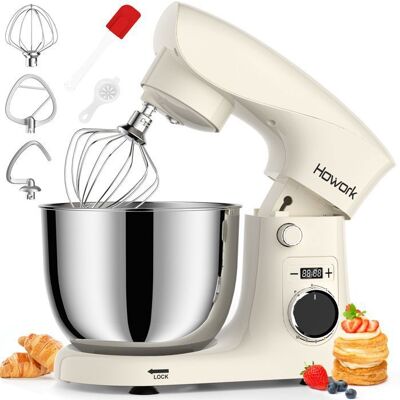 HOWORK Robot Pâtissier 1500W 55L BolRobot de Cuisne10+P VitessesCrochet à Pâte Batteur plat & Fouet Robot Pétrin Professionnel(cream) Beige - Publicité HOWORK Robot Pâtissier 1500W 55L BolRobot de Cuisne10+P VitessesCrochet à Pâte Batteur plat & Fouet Robot Pétrin Professionnel(cream) Beige - Publicité