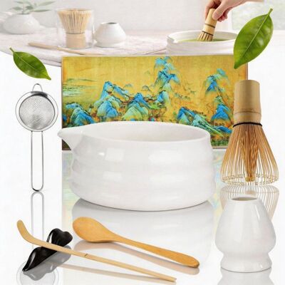 TRESSINO Kit Matcha 7 Pièces Bol à Matcha Céramique Épais avec Bec Verseur Fouet en Bambou etc, pour Préparation du Thé Matcha Japonais Blanc - Publicité TRESSINO Kit Matcha 7 Pièces Bol à Matcha Céramique Épais avec Bec Verseur Fouet en Bambou etc, pour Préparation du Thé Matcha Japonais Blanc - Publicité
