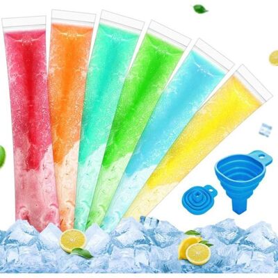 NOBRAND Lot de 200 sacs à glace jetables avec entonnoir pour jus et smoothies aux fruits bonbons glacés - Publicité NOBRAND Lot de 200 sacs à glace jetables avec entonnoir pour jus et smoothies aux fruits bonbons glacés - Publicité